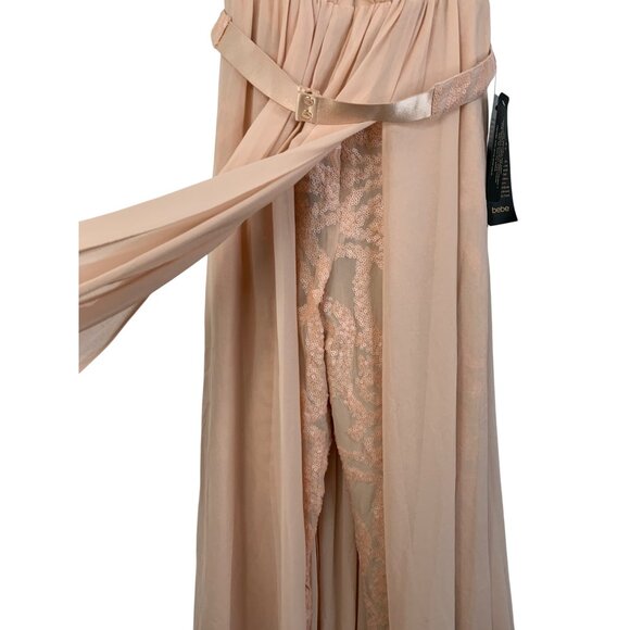 Formal Chiffon Overlay Strapless Jumpsuit Walk Thru Maxi Sz 4 NWT Bebe Prom - Picture 4 of 11